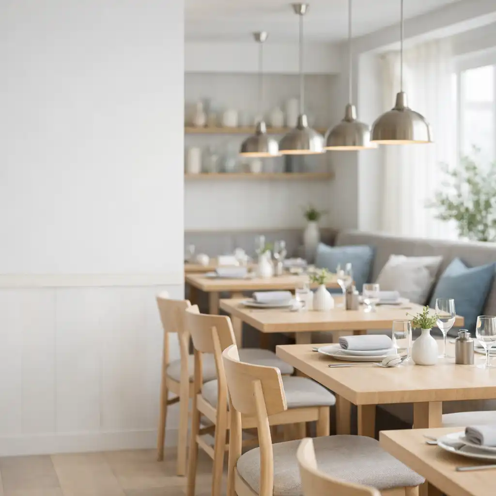 Eleganckie, jasne wnętrze restauracji ZaciszeSmaku