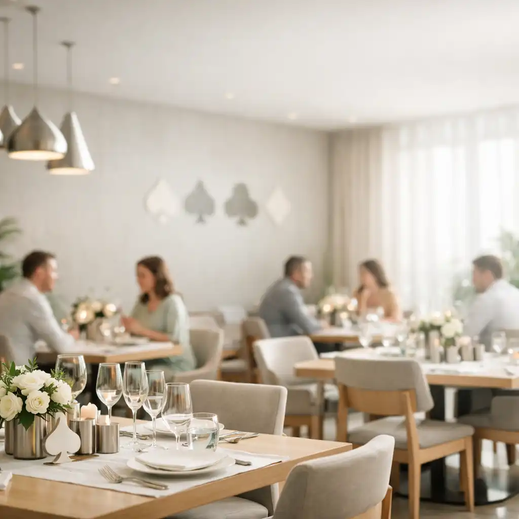 Elegancka restauracja z subtelnymi elementami inspirowanymi kasynem